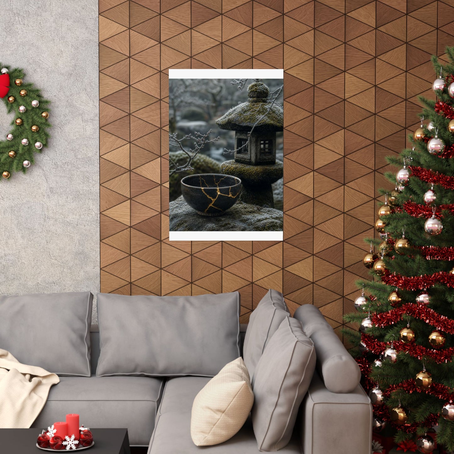Stone Lantern Winter Wall Art Print | Kintsugi Beautiful Design