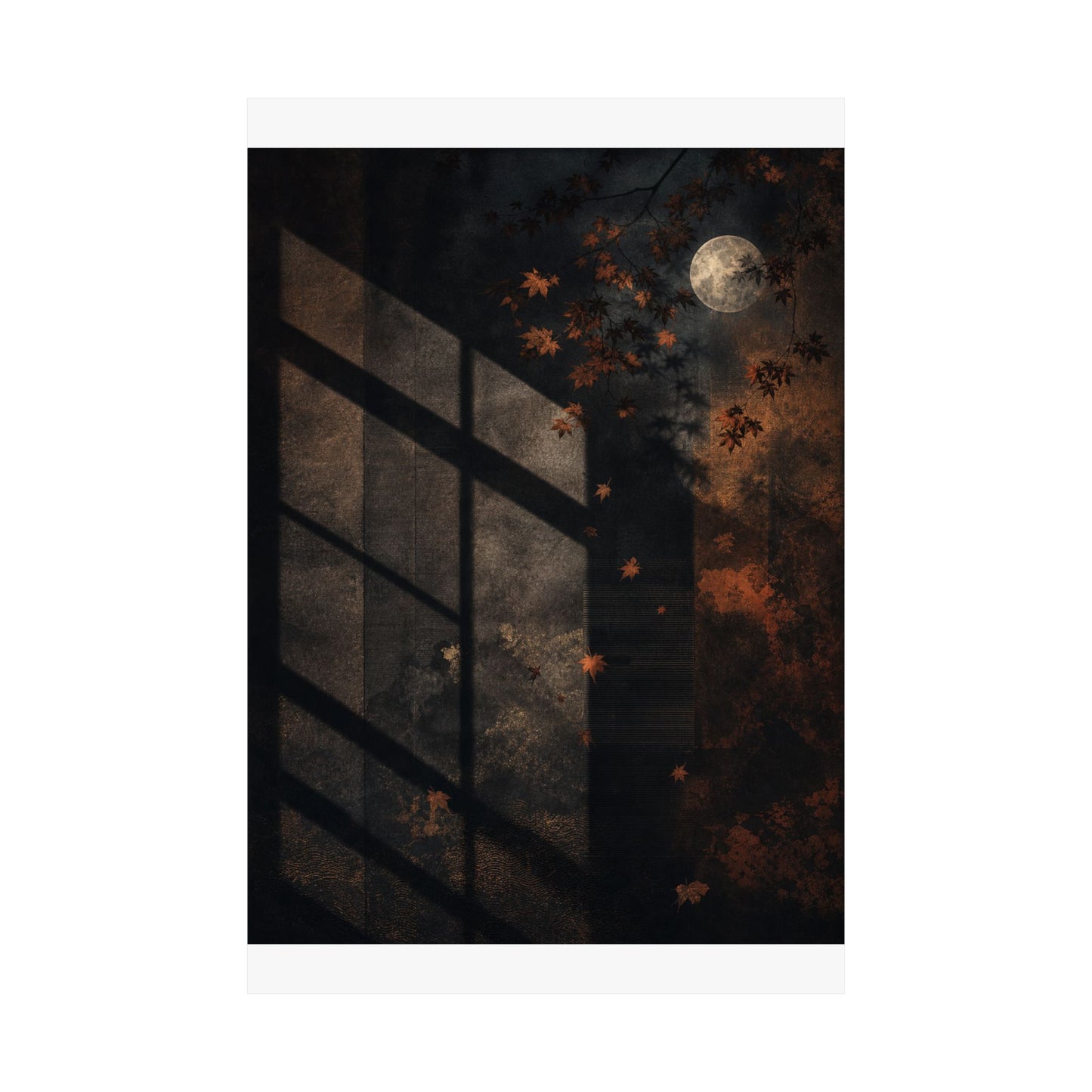 Shadow Play Autumn Wall Art Print | Dark Japandi Luxurious Design