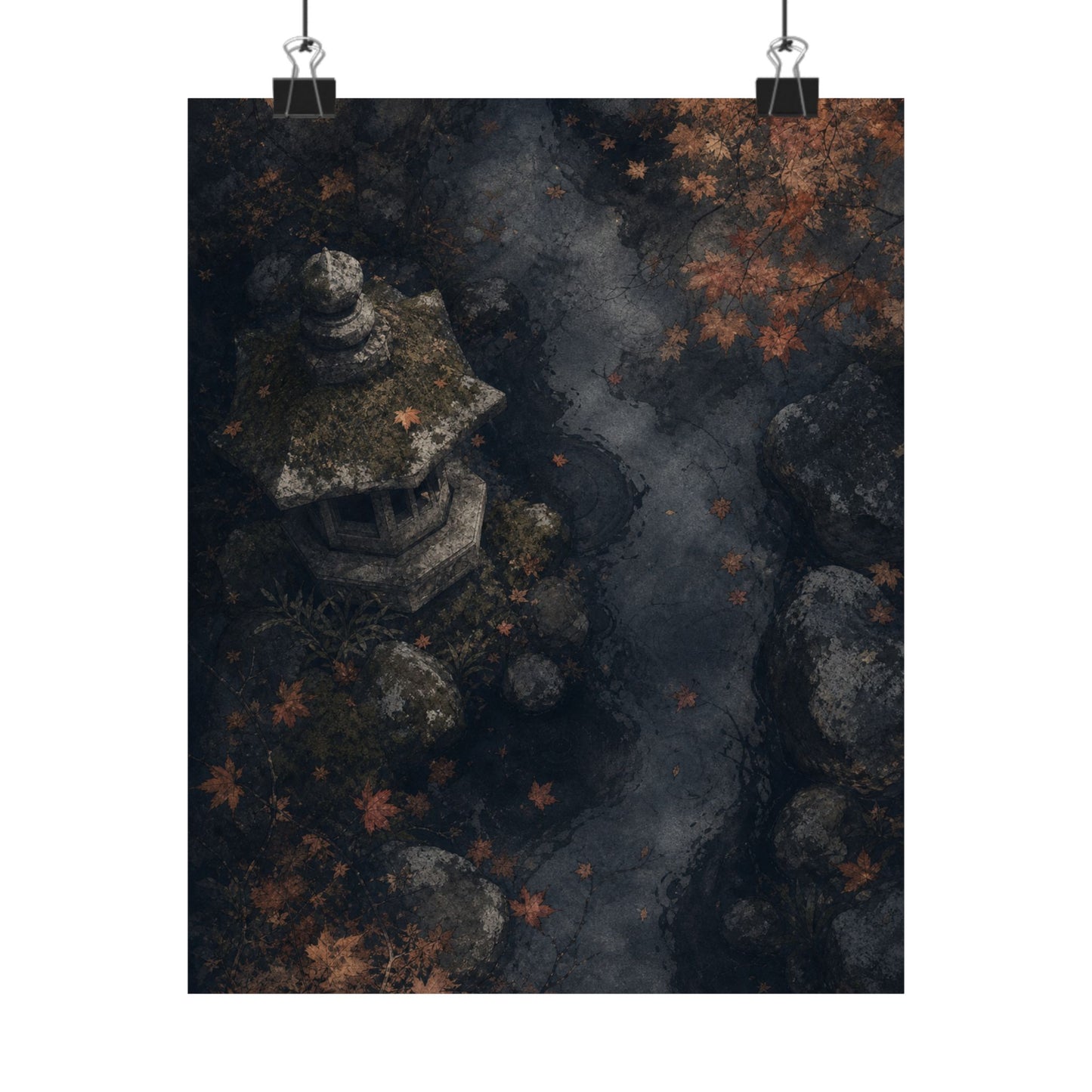 Japandi Stone Lantern in Moonlight | Texture Wall Art Print
