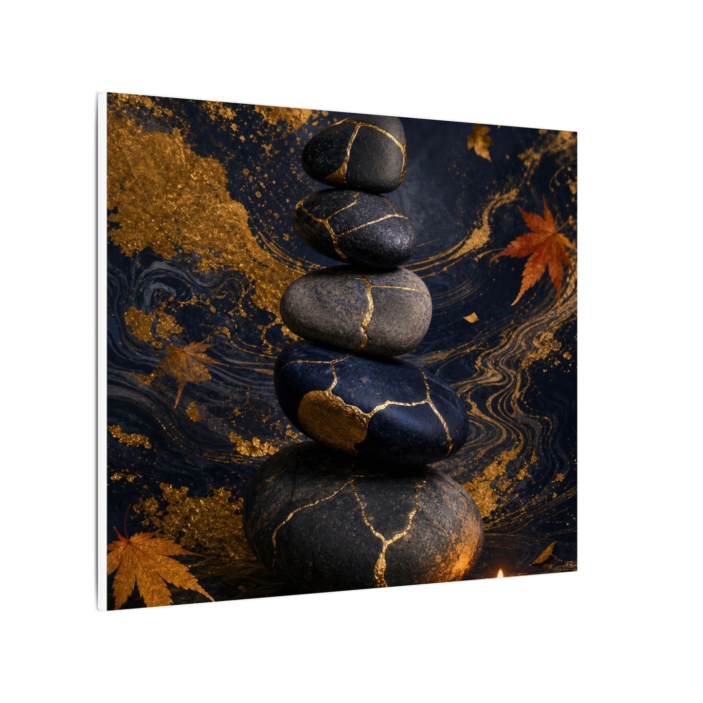 River Stones Autumn Canvas Art | Kintsugi Artful Design