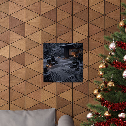 Dark Japandi Rock Garden in Candlelight | Shadow Zen Wall Art Print