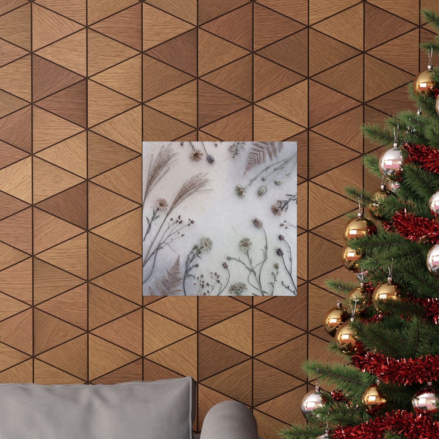 Earthy Dried Flowers Wall Art Print - Japanese Pattern Japandi