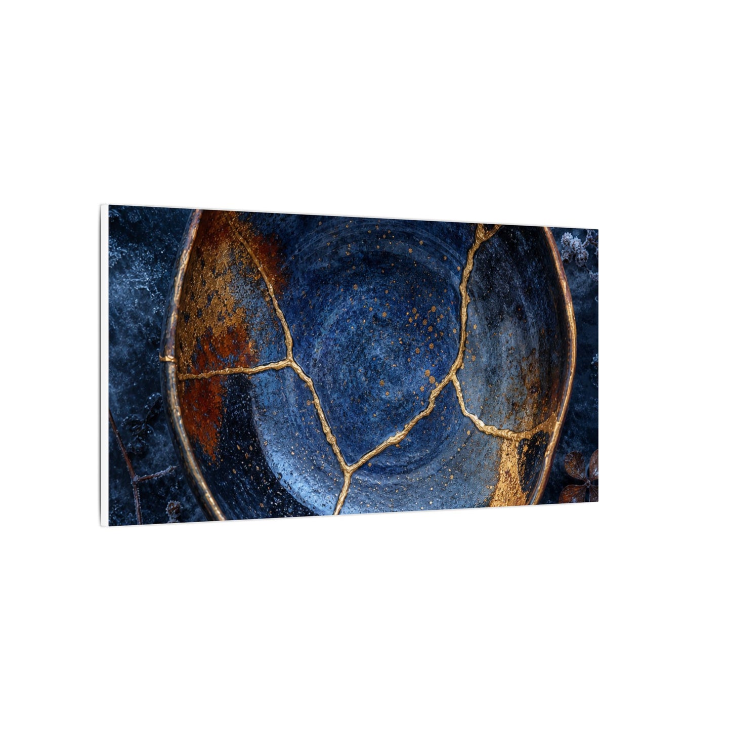 Kintsugi Ceramic Bowl in Moonlight | Crackle Gold Canvas Art