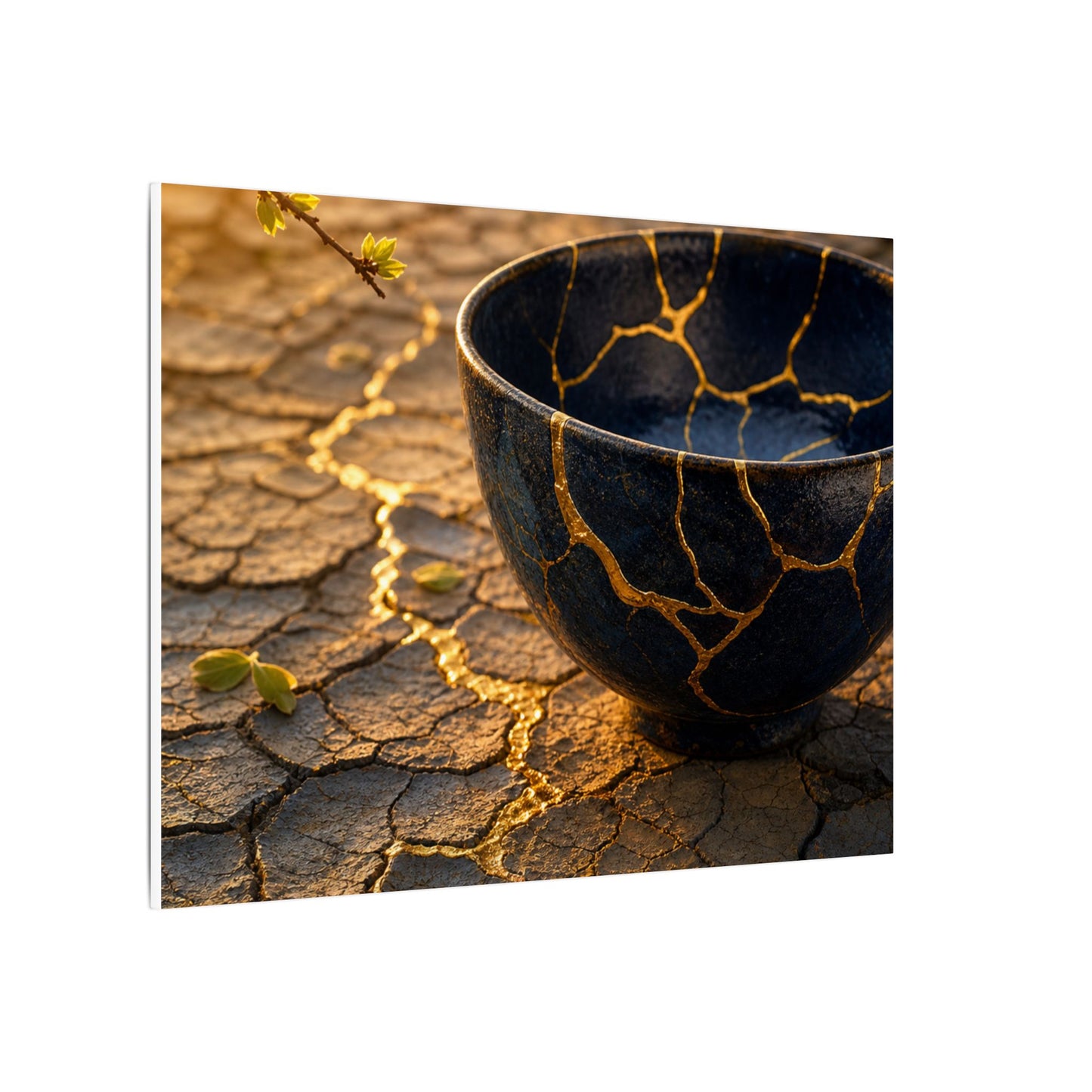Golden Hour Cracked Earth Canvas Art - Kintsugi Fukinsei