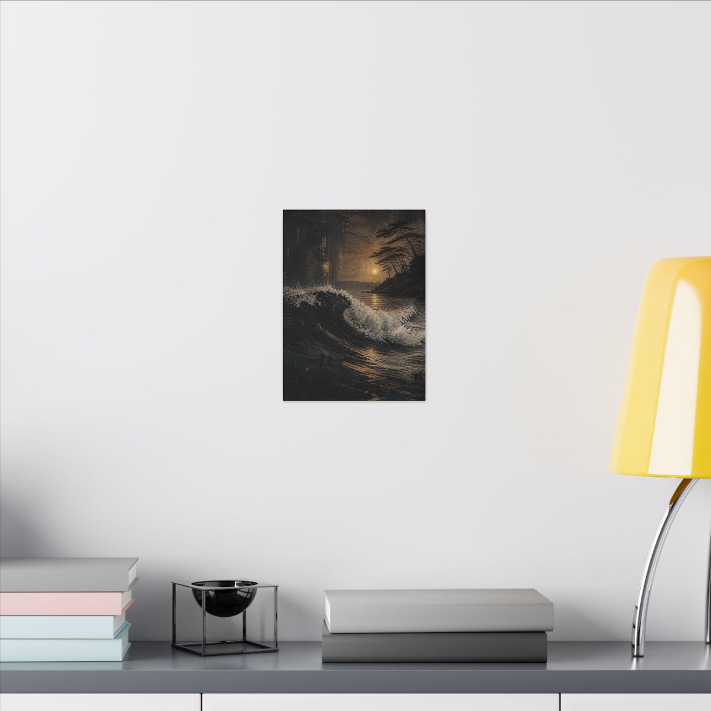 Ocean Wave Dark Texture Canvas Art | Bold Dark Japandi Art
