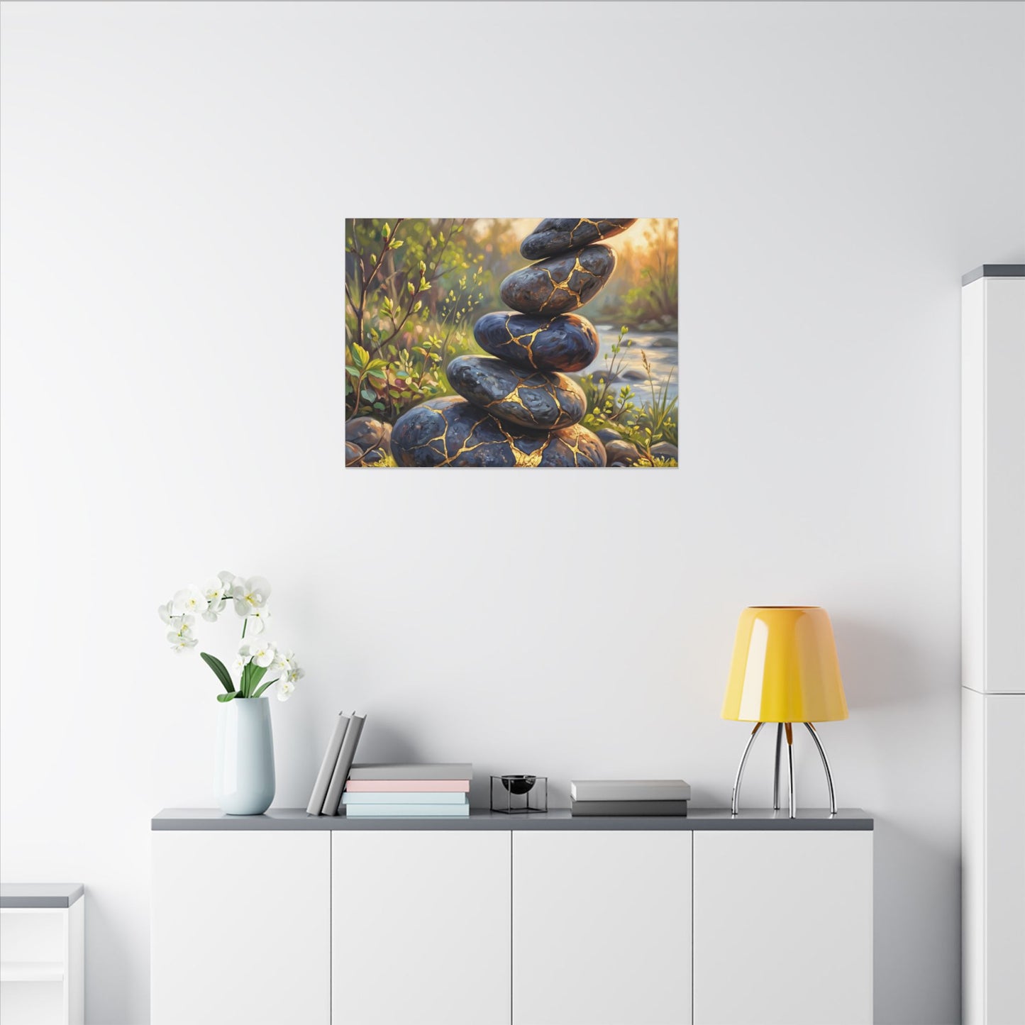 Spring River Stones Gold Repair Canvas Art | Healing Decor