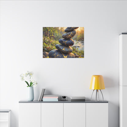 Spring River Stones Gold Repair Canvas Art | Healing Decor