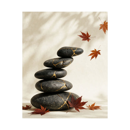 River Stones Crackle Gold Wall Art Print | Philosophical Kintsugi Art