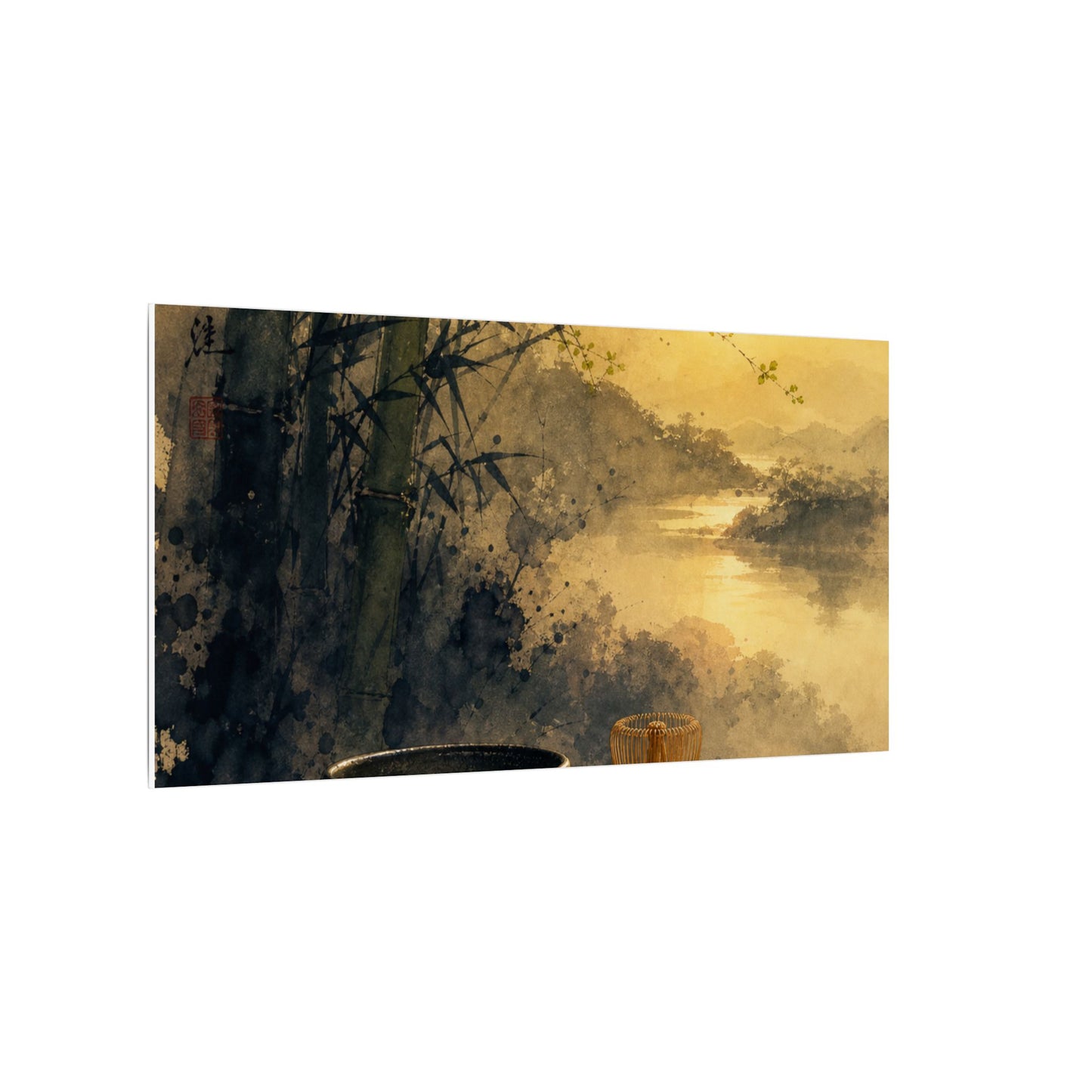 Tea Ceremony Sumi E Canvas Art | Contemplative Zen Art
