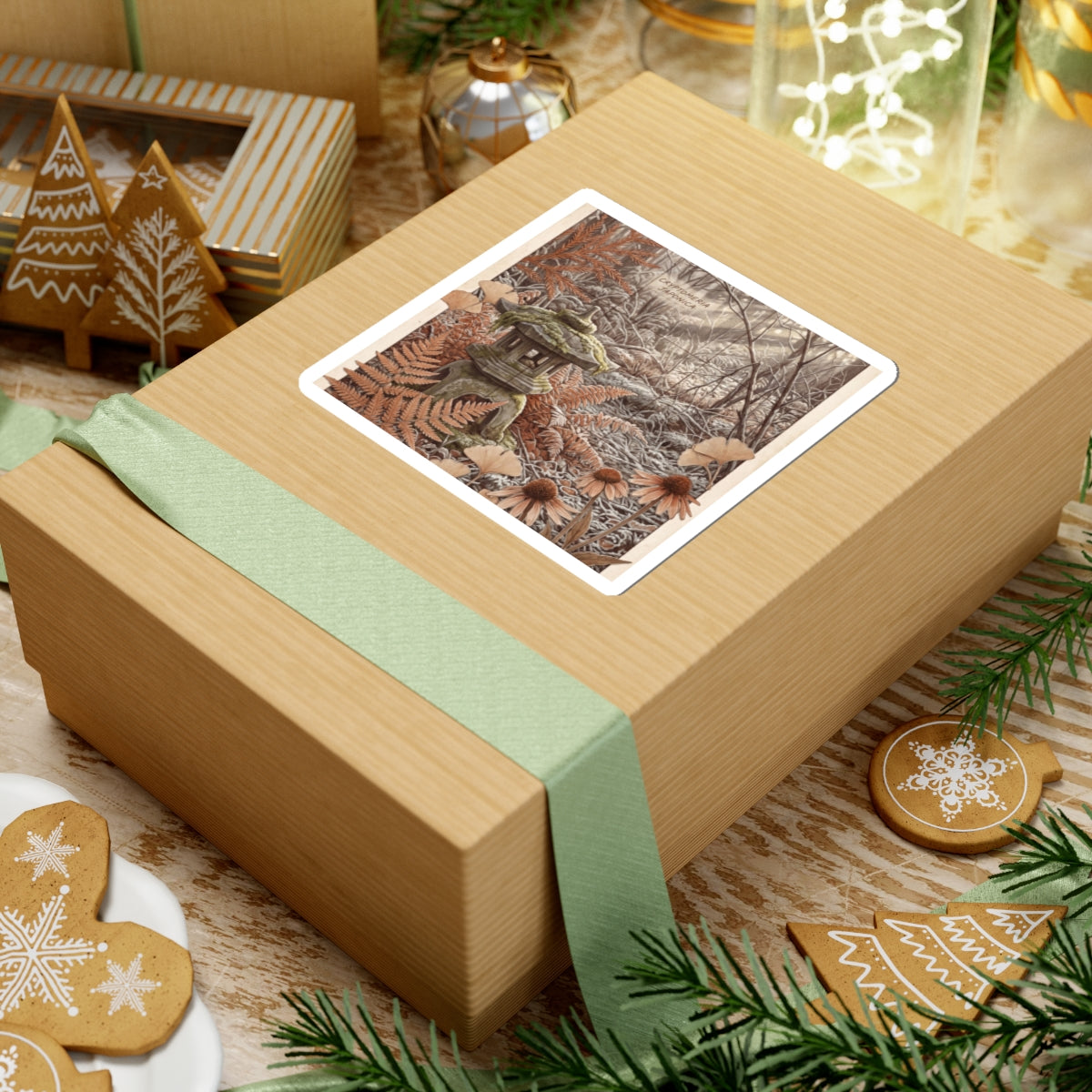 Winter Stone Lantern Herbarium Sticker | Rustic Decor Art Print