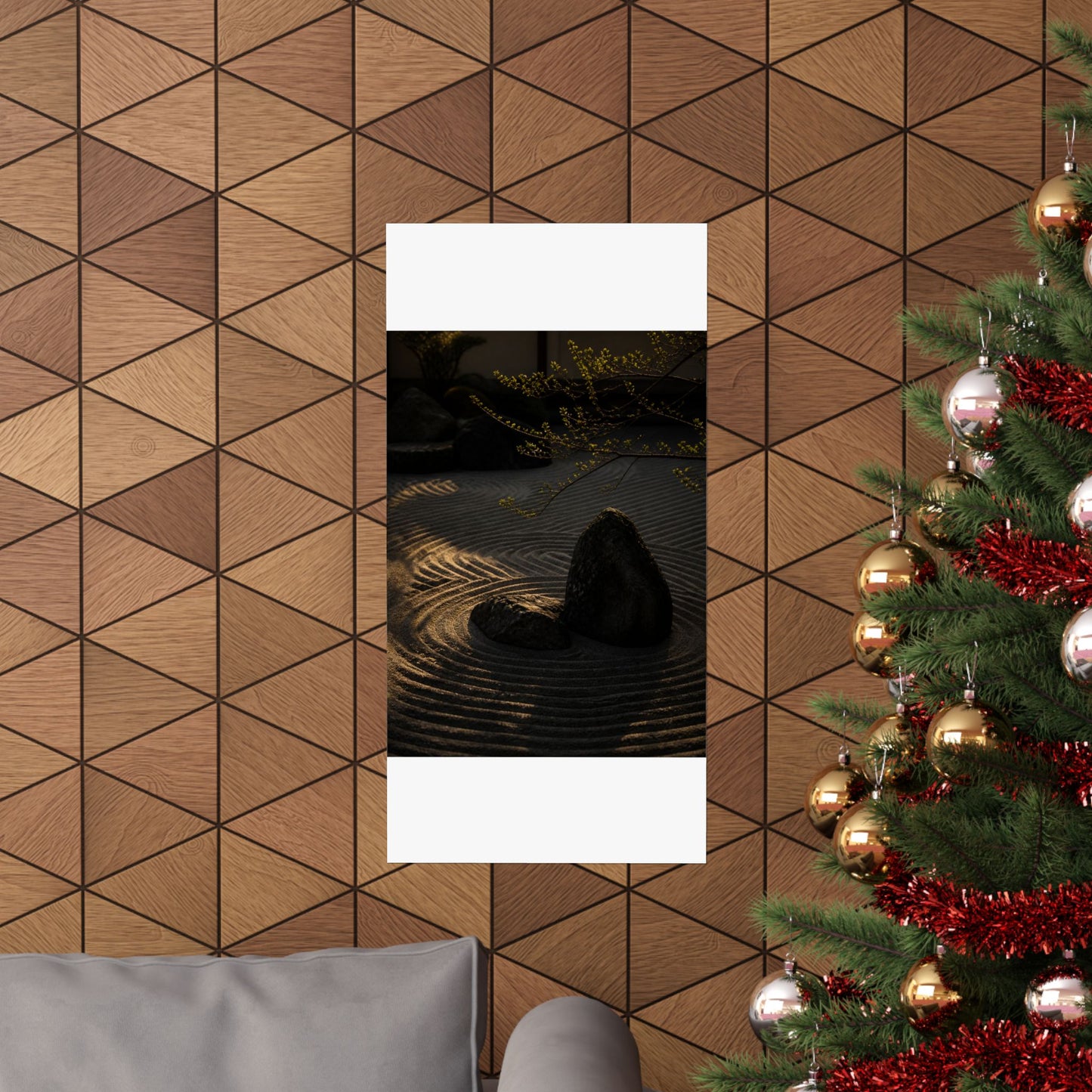 Golden Hour Rock Garden Wall Art Print - Dark Japandi Ma