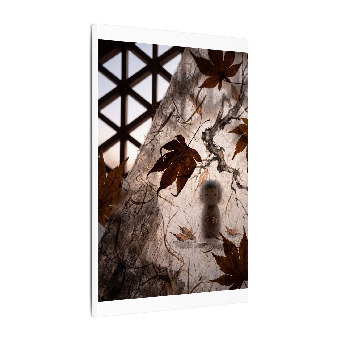 Shoji Screen Autumn Canvas Art | Dark Japandi Atmospheric Design