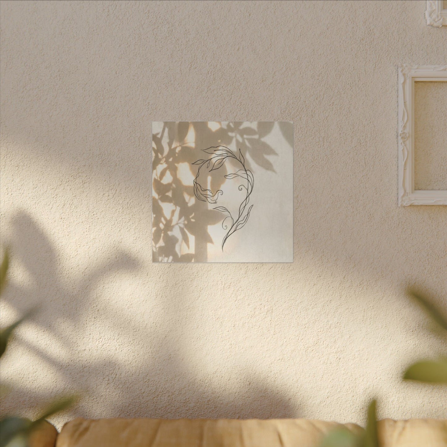 Warm Shoji Screen Canvas Art - Minimal Line Japandi