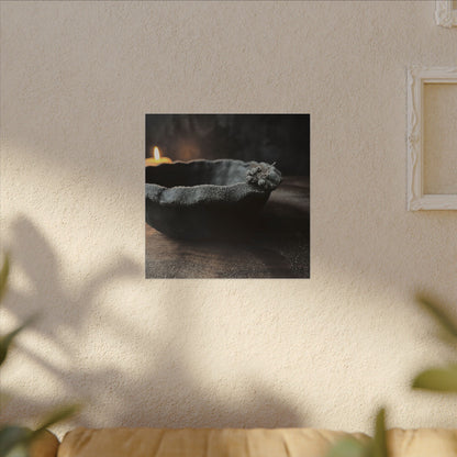 Ceramic Bowl Canvas Art | Winter Dark Japandi Shadow Zen Art