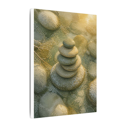 River Stones Watercolor Canvas Art | Elegant Japandi Art