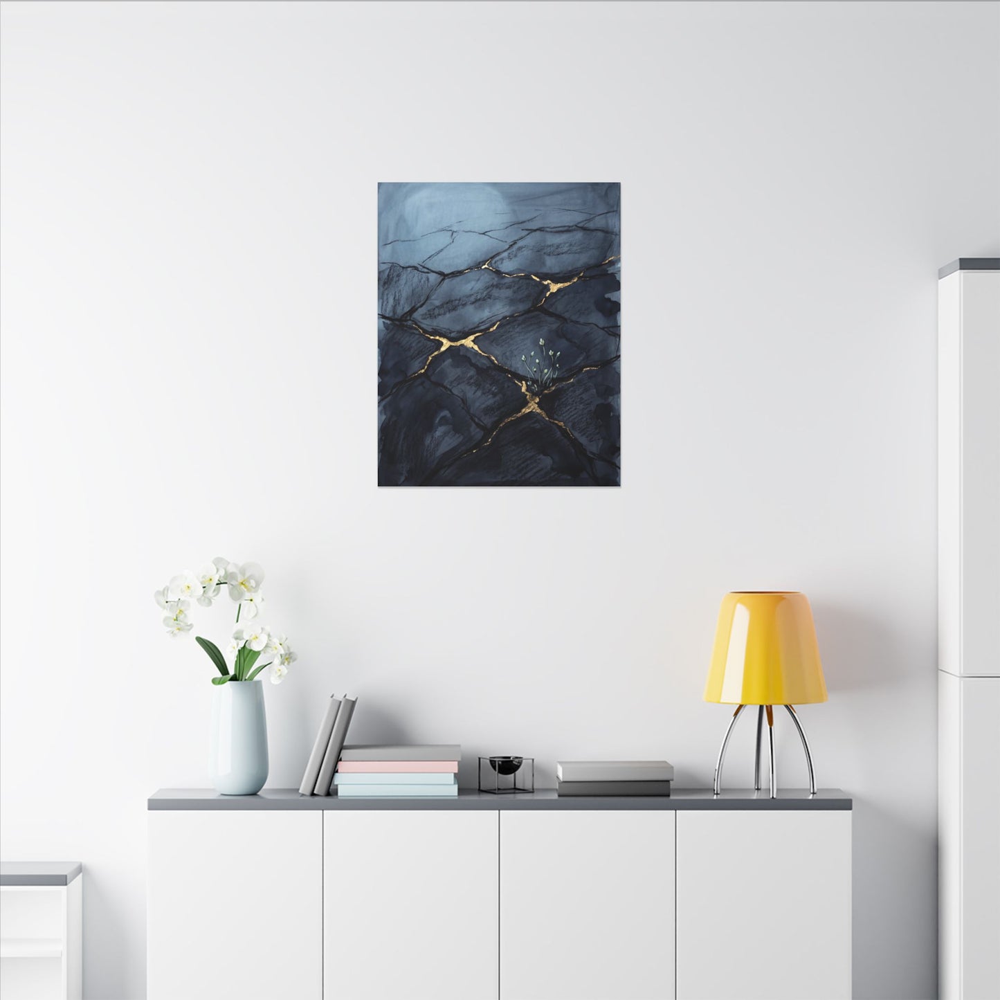 Mono No Aware Cracked Earth Canvas Art - Dark Japandi Charcoal Ink
