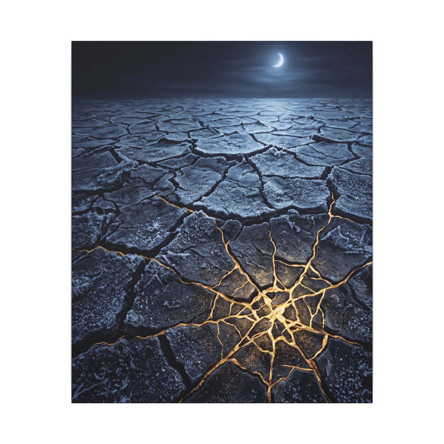 Moonlight Cracked Earth Canvas Art - Kintsugi Mono No Aware