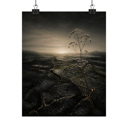 Dawn Cracked Earth Wall Art Print - Dark Japandi Mono No Aware