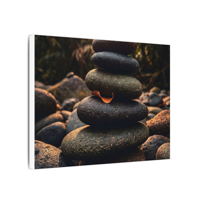 Dark Japandi River Stones in Golden Hour | Moody Minimal Canvas Art