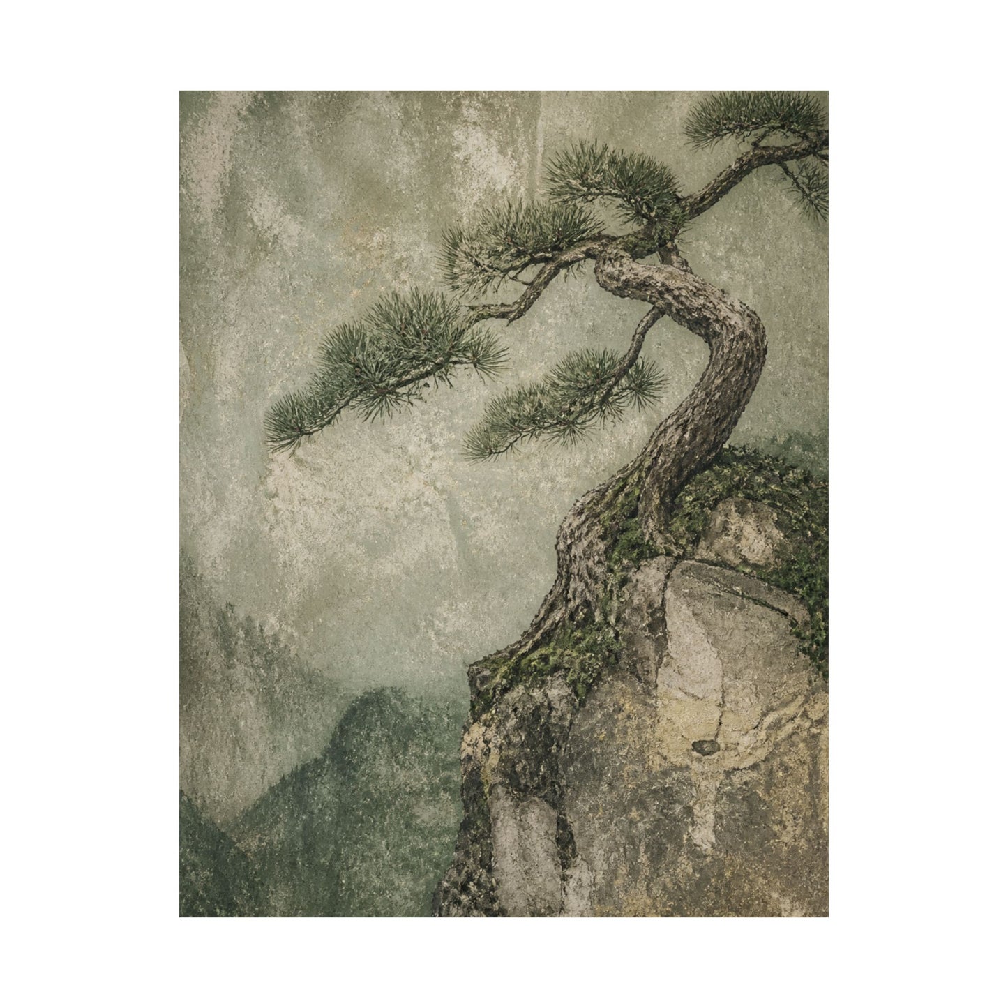Japandi Pine Tree in Overcast | Texture Wall Art Print