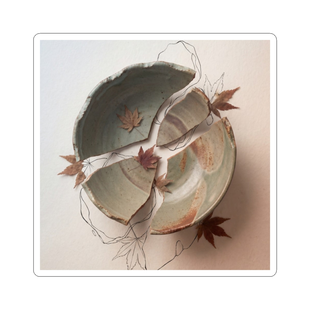 Ceramic Bowl Autumn Sticker | Japandi Neutral Design Art Print