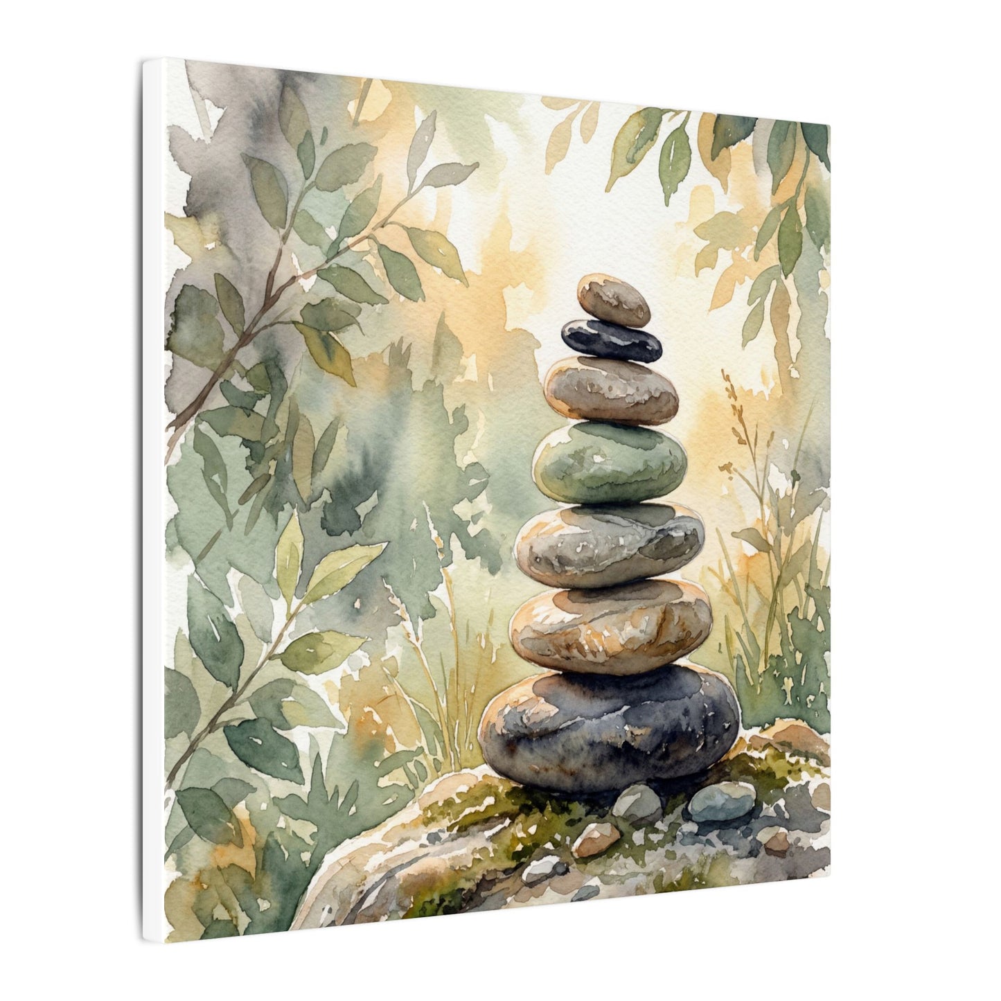 Golden Hour River Stones Canvas Art - Japandi Mono No Aware