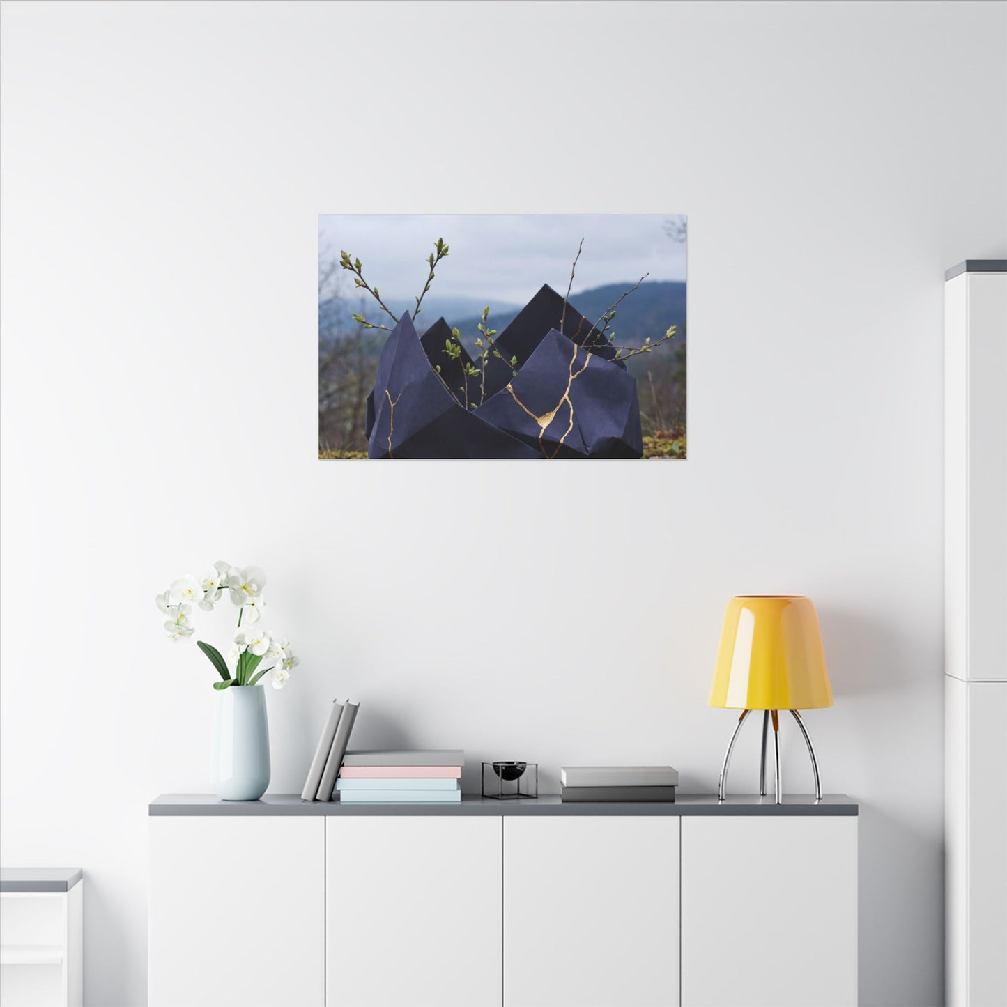 Paper Fold Canvas Art | Spring Kintsugi Gold Repair Art