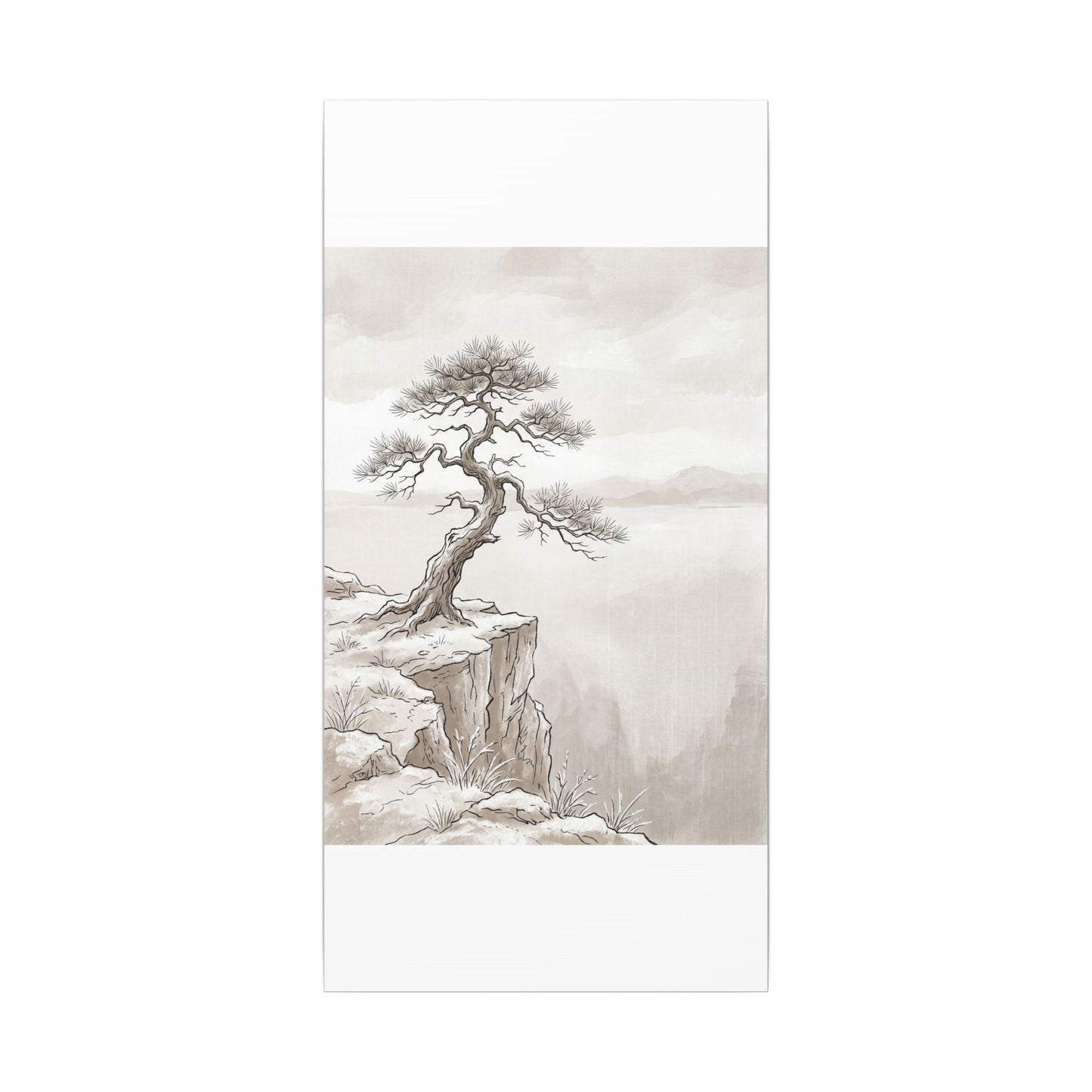 Neutral Pine Tree Canvas Art - Minimal Line Japandi