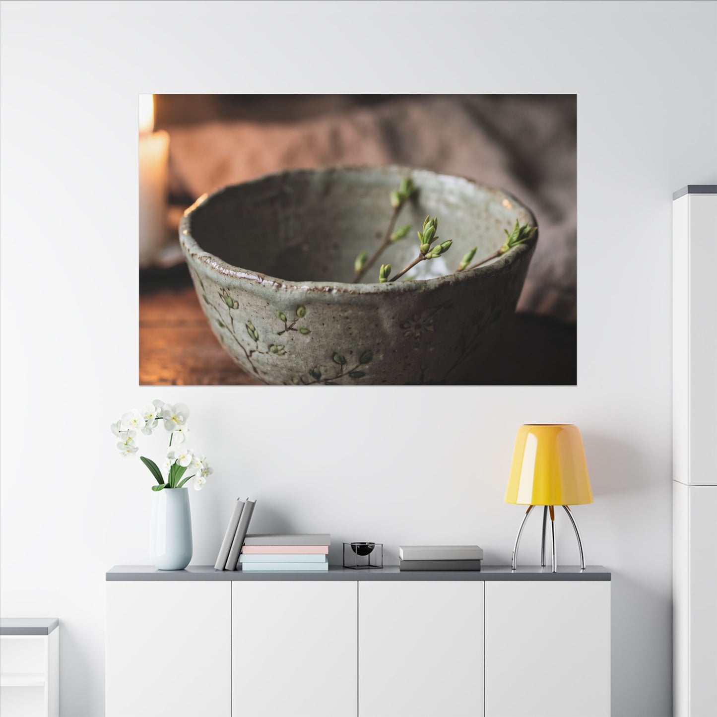 Ceramic Bowl Spring Canvas Art | Japandi Neutral Design