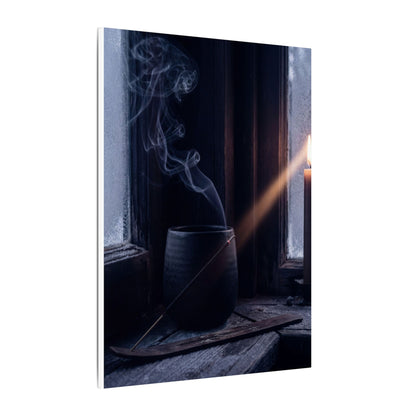 Incense Smoke Winter Canvas Art | Dark Japandi Sophisticated Design