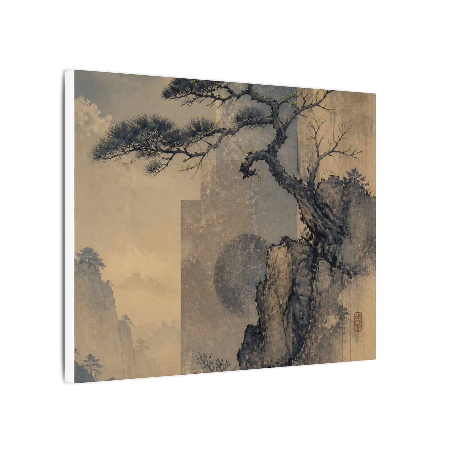Japandi Pine Tree in Moonlight | Japanese Pattern Canvas Art