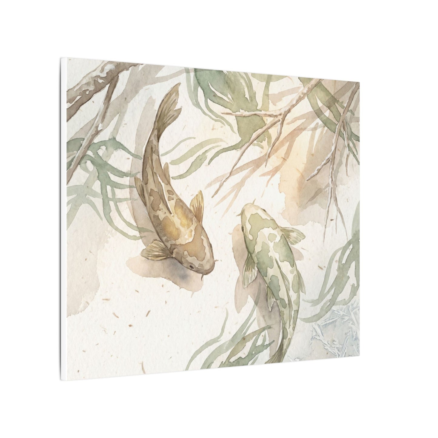 Koi Pond Canvas Art | Winter Japandi Watercolor Art