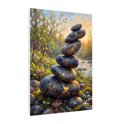 Spring River Stones Gold Repair Canvas Art | Healing Decor