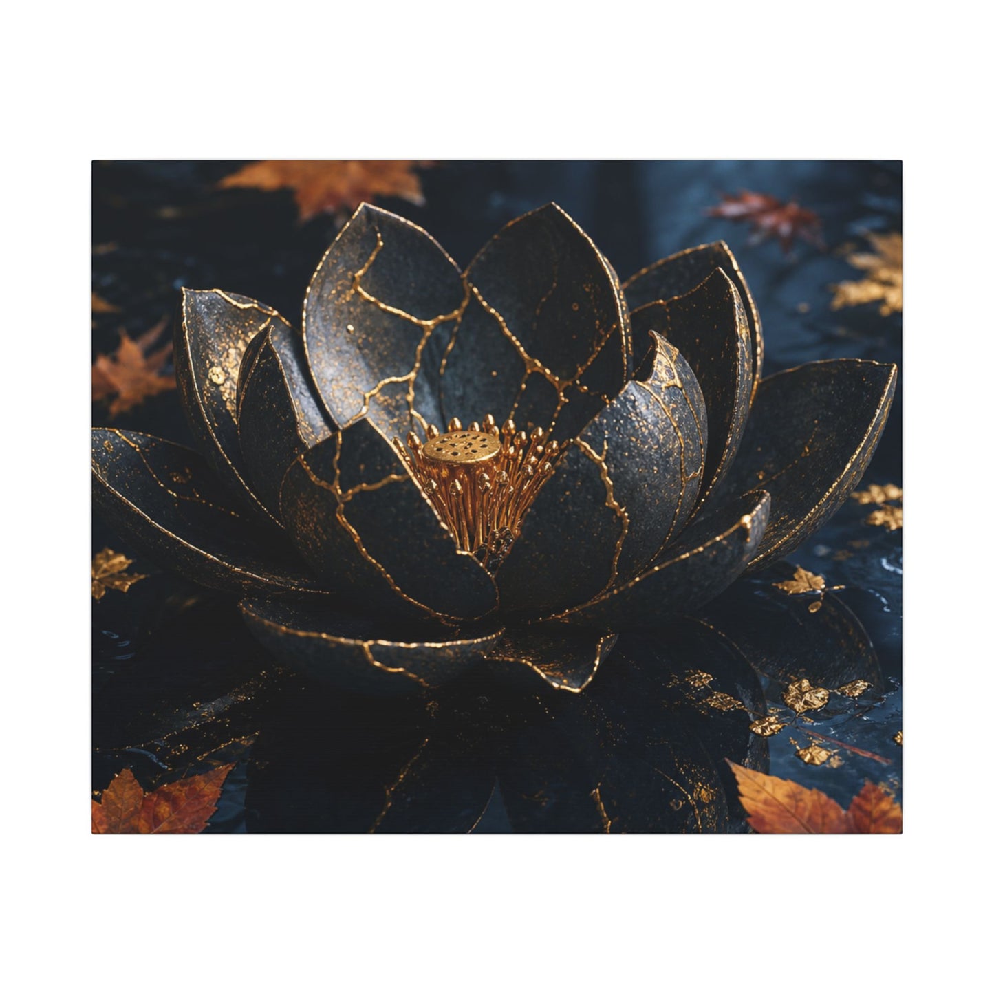 Moonlight Lotus Flower Canvas Art - Kintsugi Fukinsei