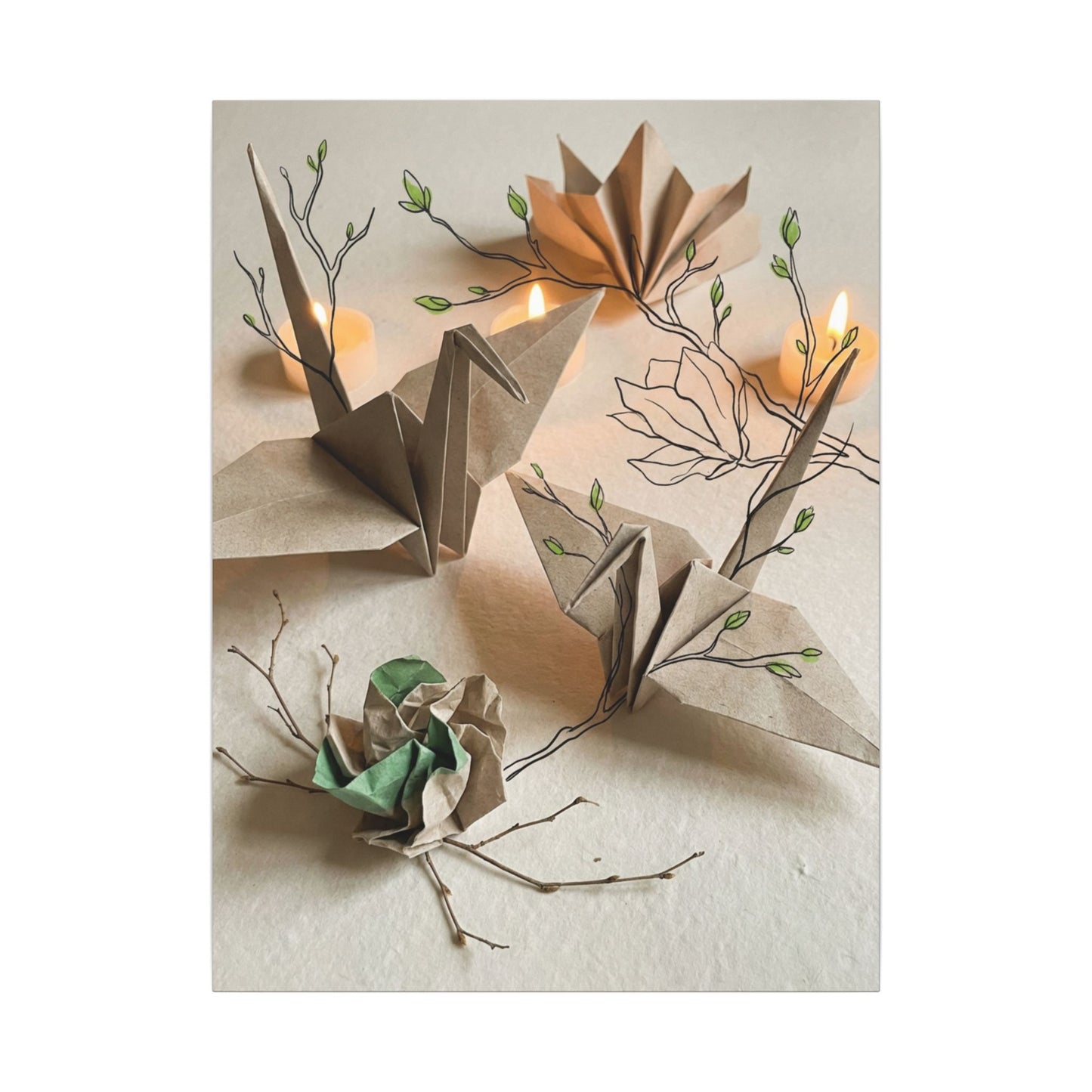 Paper Fold Spring Canvas Art | Japandi Earthy Design