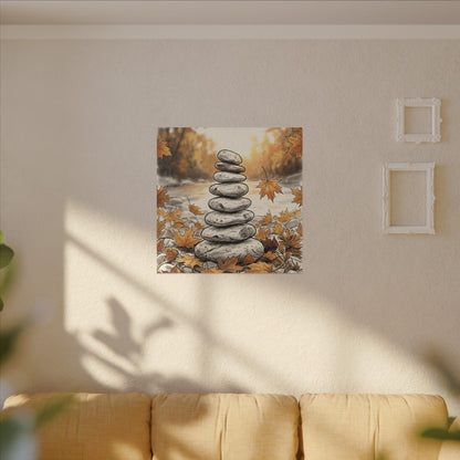 Earthy River Stones Canvas Art - Minimal Line Japandi