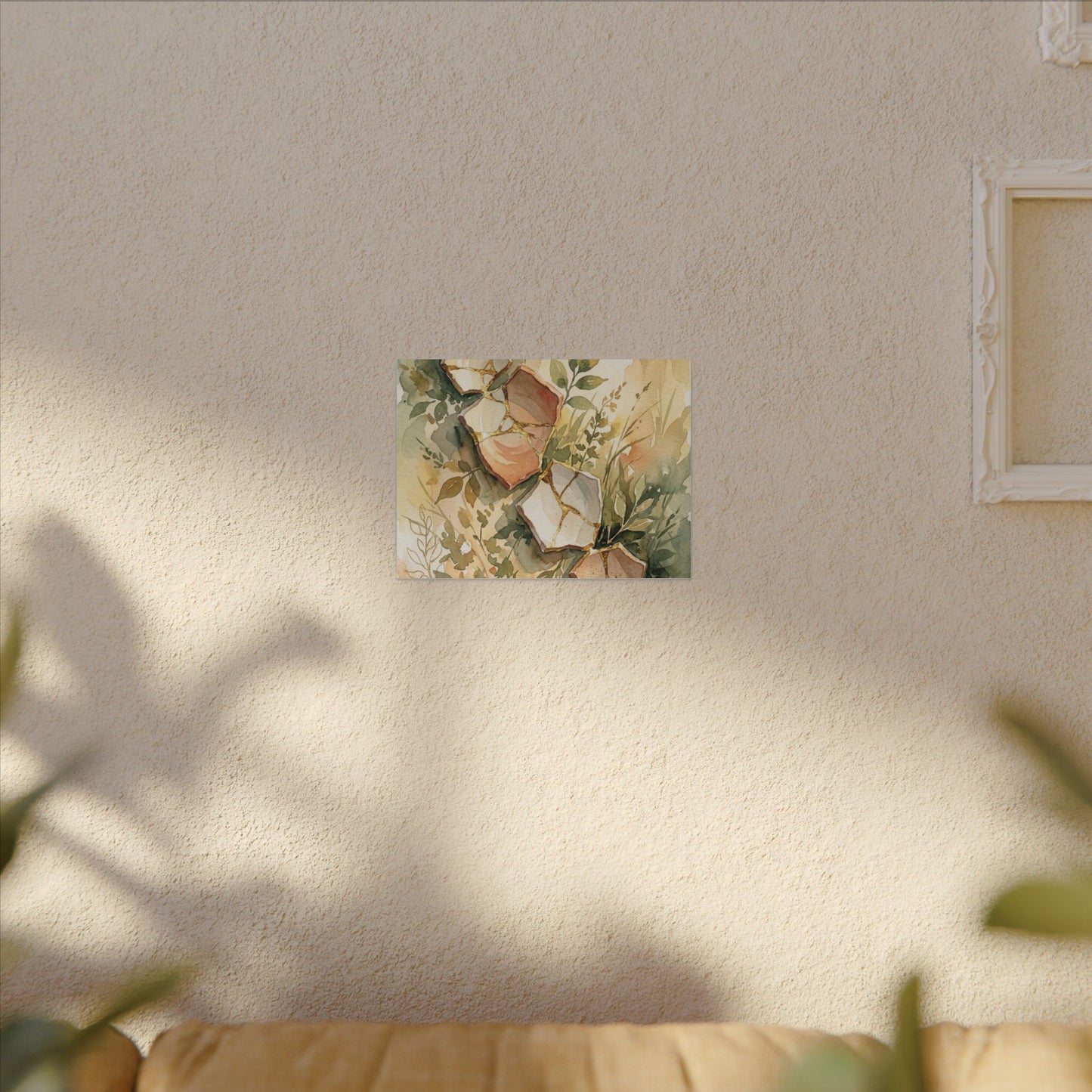 Japandi Broken Pottery in Golden Hour | Watercolor Canvas Art