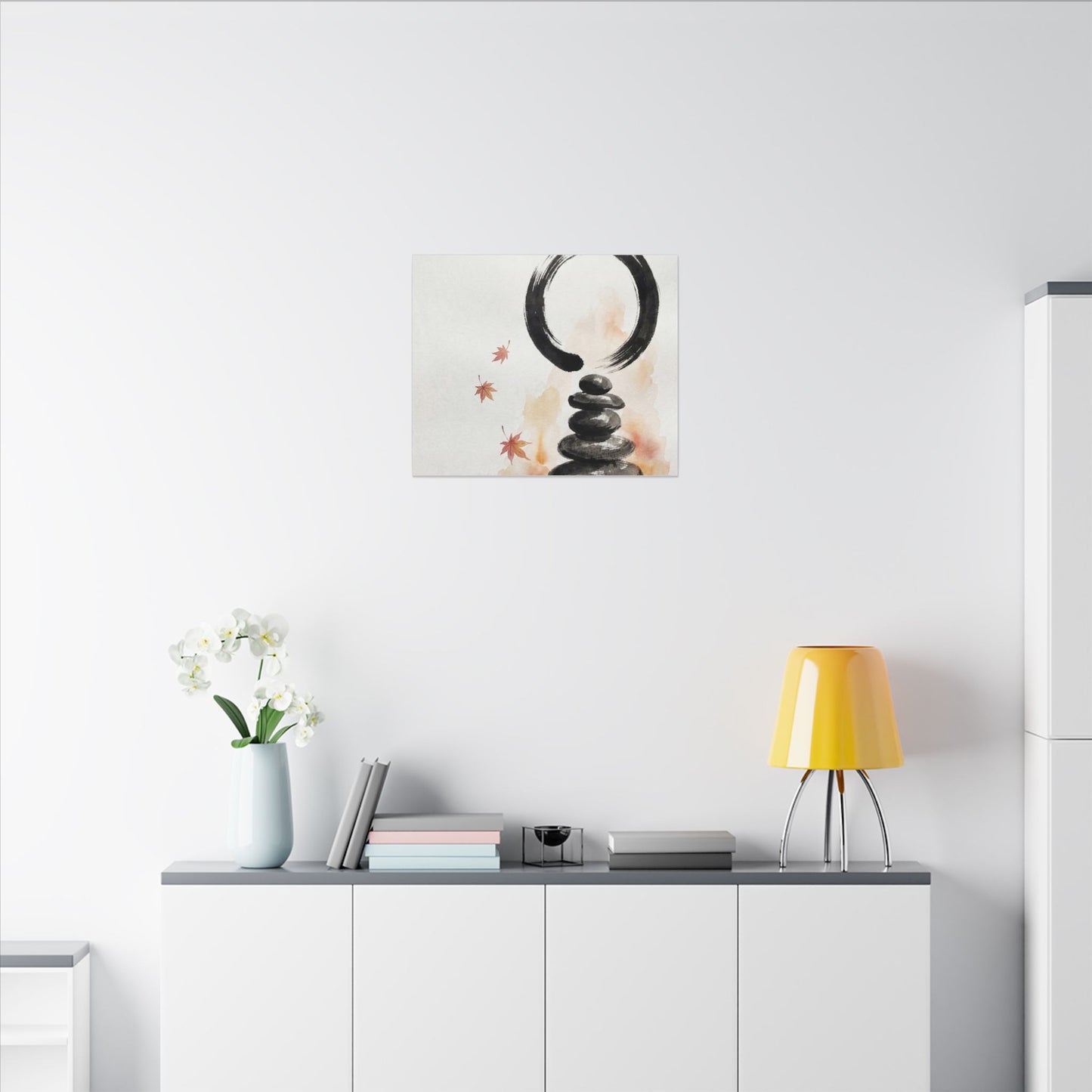 River Stones Canvas Art | Autumn Zen Enso Art