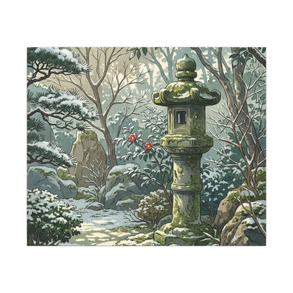 Stone Lantern Winter Canvas Art | Japandi Warm Design
