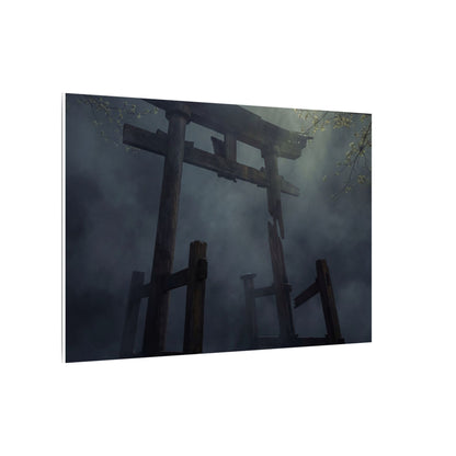 Dark Japandi Torii Gate in Dappled | Moody Minimal Canvas Art