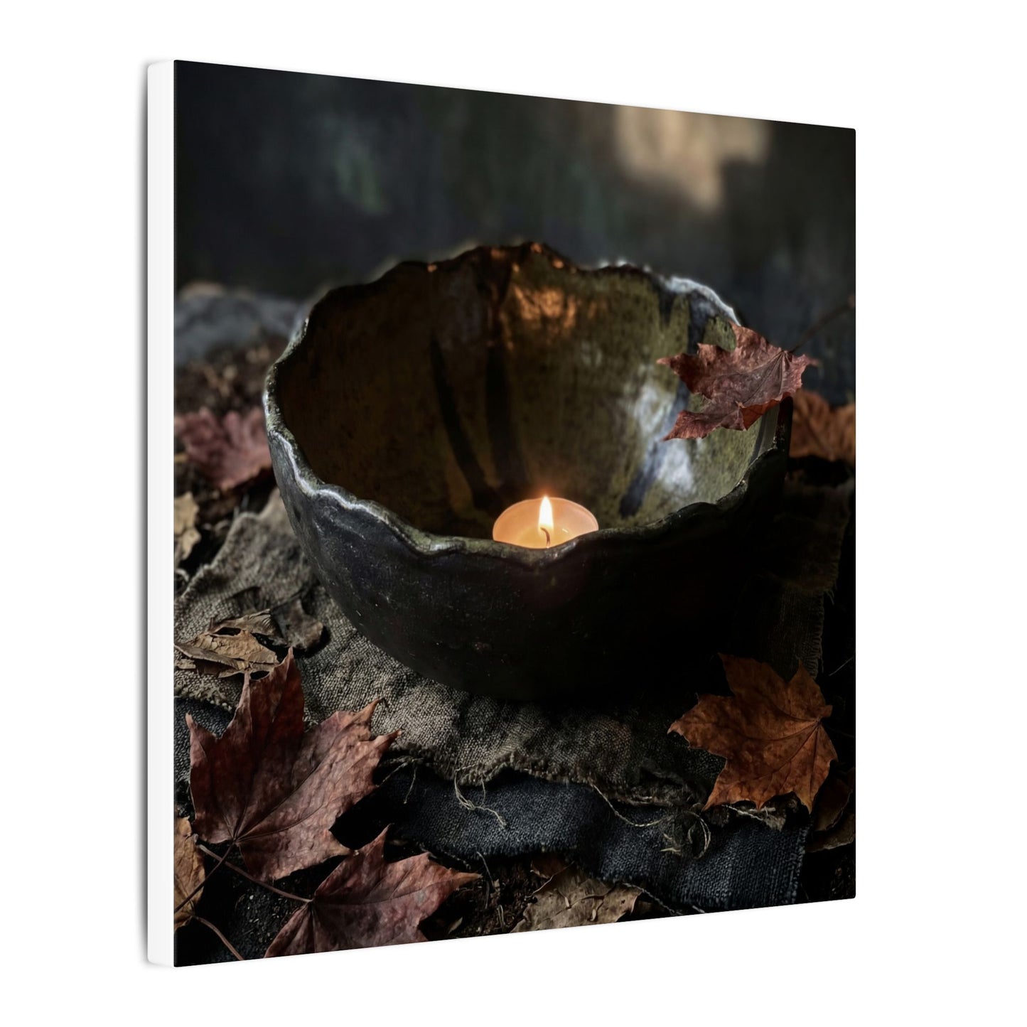 Candlelight Ceramic Bowl Canvas Art - Dark Japandi Kanso