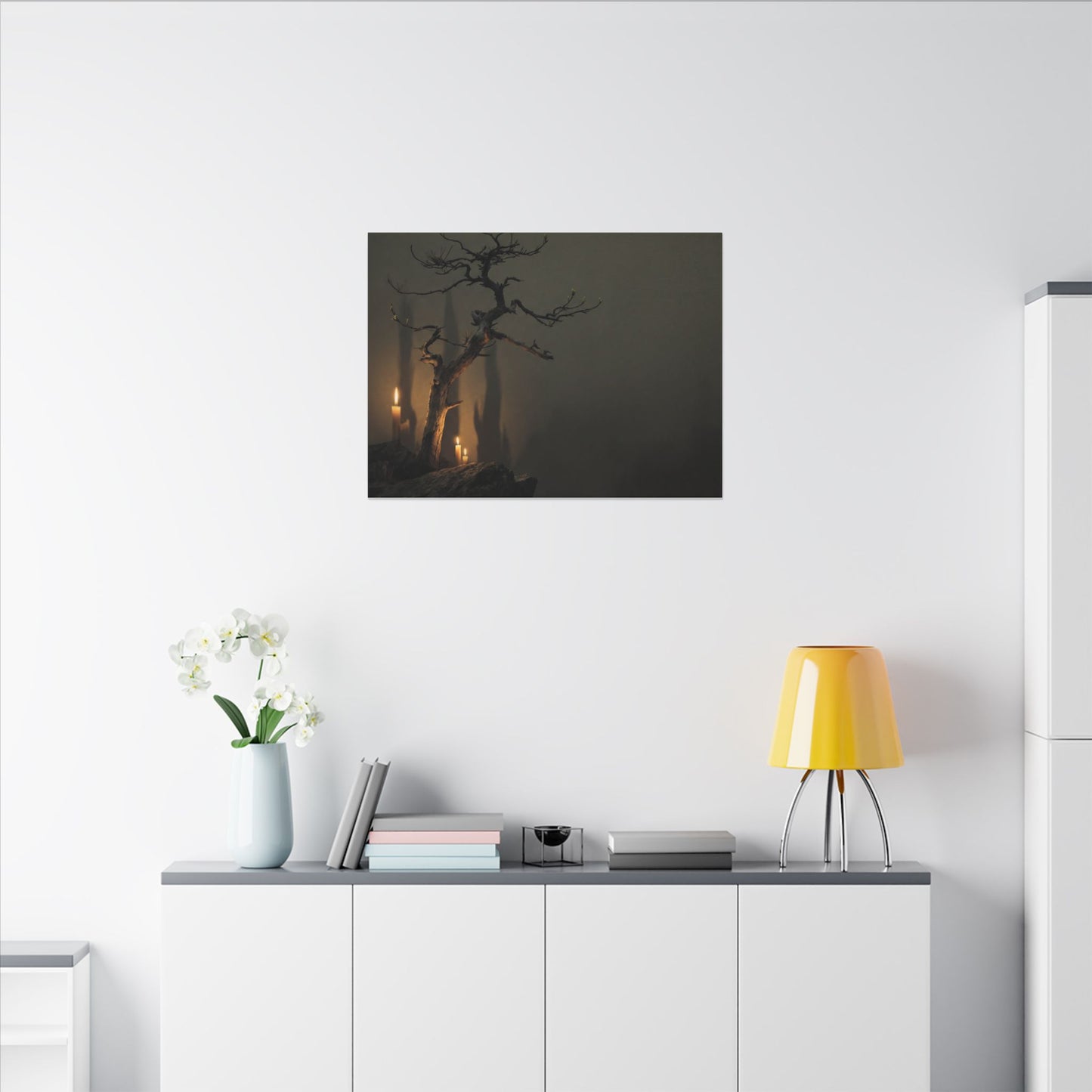Ma Pine Tree Canvas Art - Dark Japandi Shadow Zen