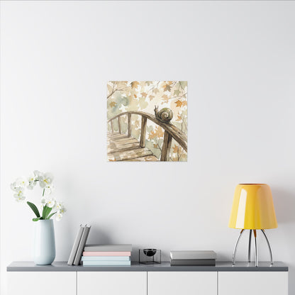 Wooden Bridge Canvas Art | Autumn Japandi Watercolor Art