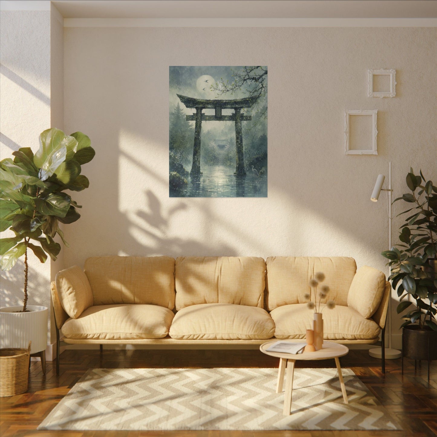 Earthy Torii Gate Canvas Art - Watercolor Japandi