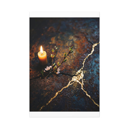 Kintsugi Rust Patina in Candlelight | Gold Repair Canvas Art