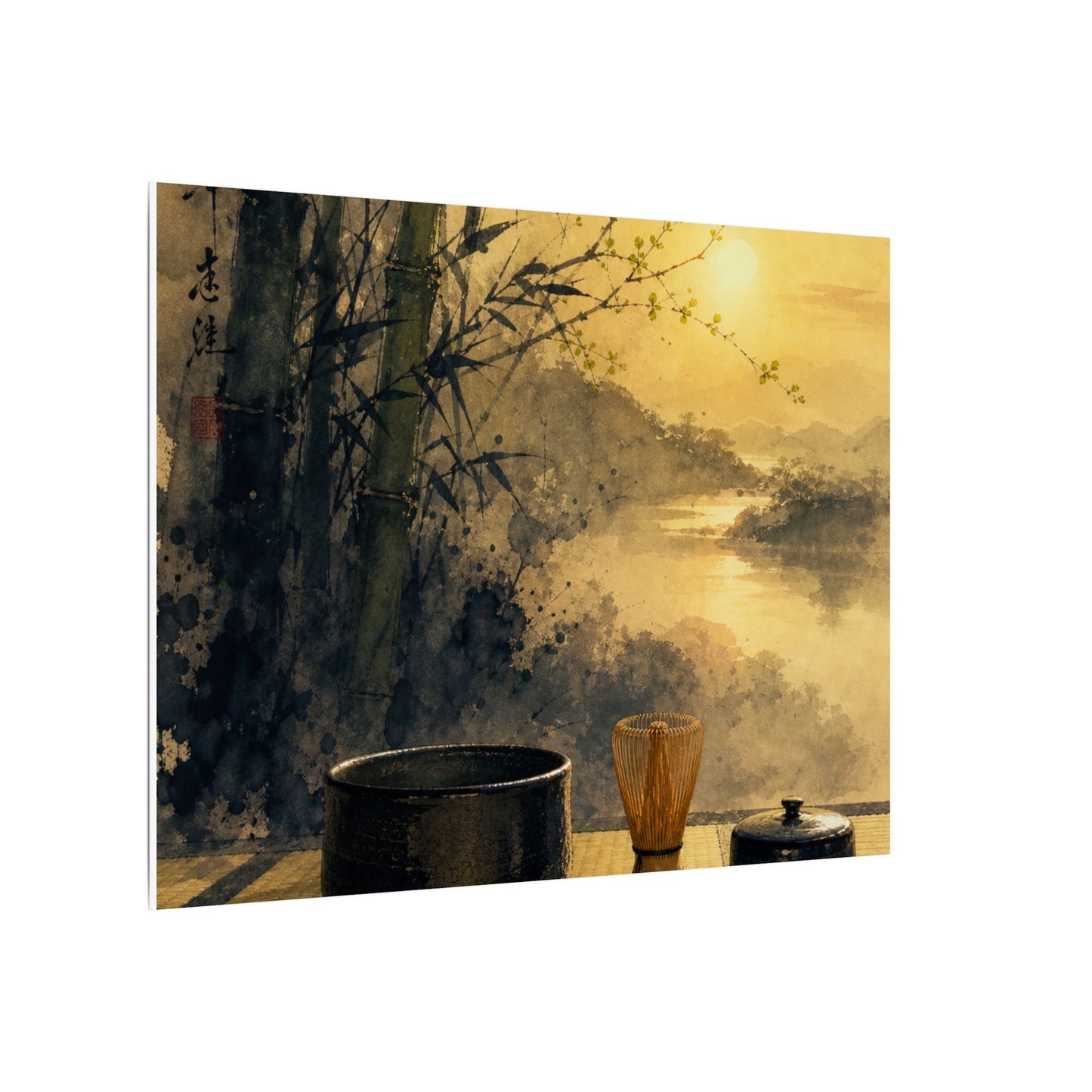 Tea Ceremony Sumi E Canvas Art | Contemplative Zen Art