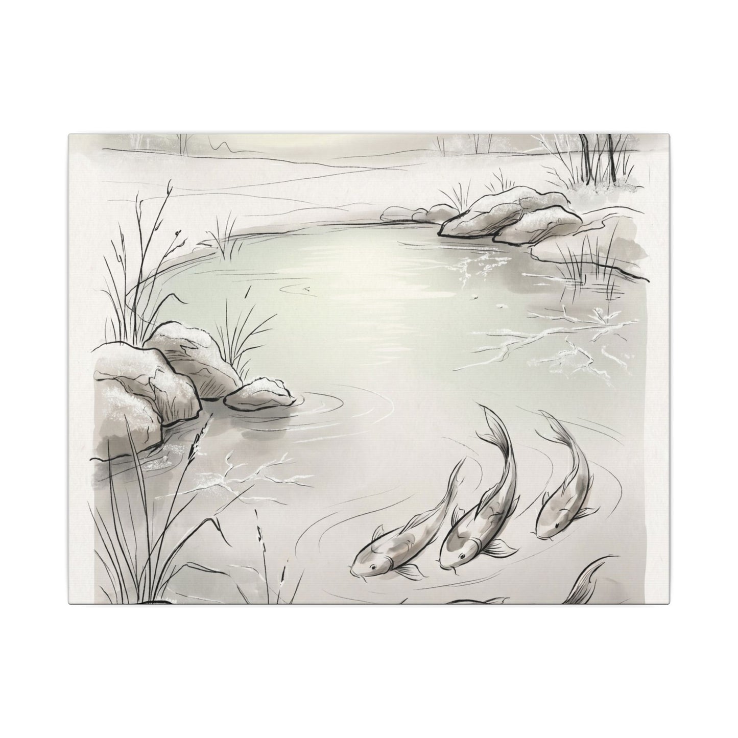 Koi Pond Minimal Line Canvas Art | Cozy Japandi Art