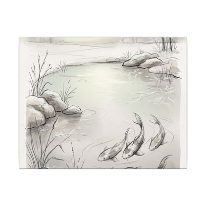 Koi Pond Minimal Line Canvas Art | Cozy Japandi Art