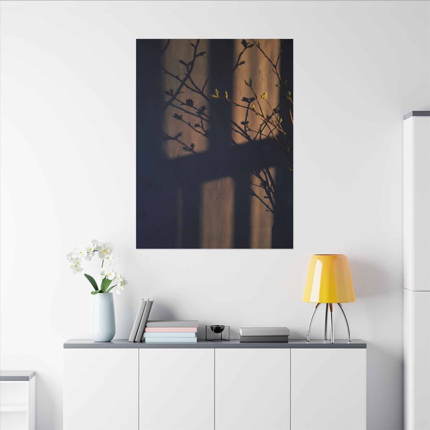 Shadow Play Canvas Art | Spring Dark Japandi Shadow Zen Art