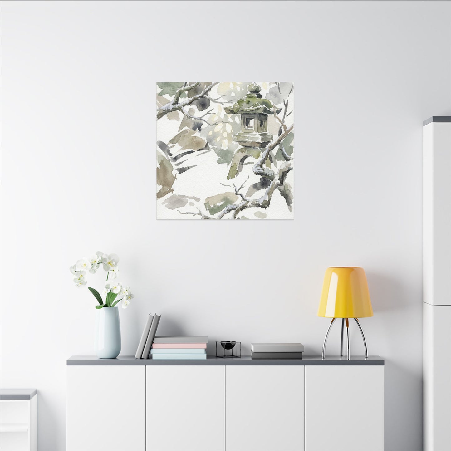 Elegant Stone Lantern Canvas Art - Watercolor Japandi
